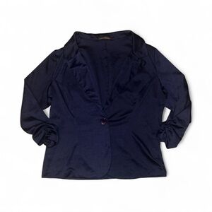 Women’s Fitted Navy Blazer with Ruched Sleeves- Size 1X